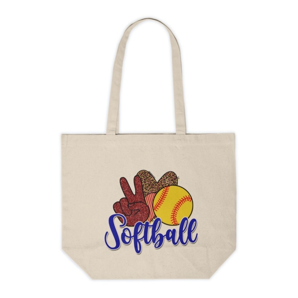 Peace Love Softball Custom Canvas Tote Bag